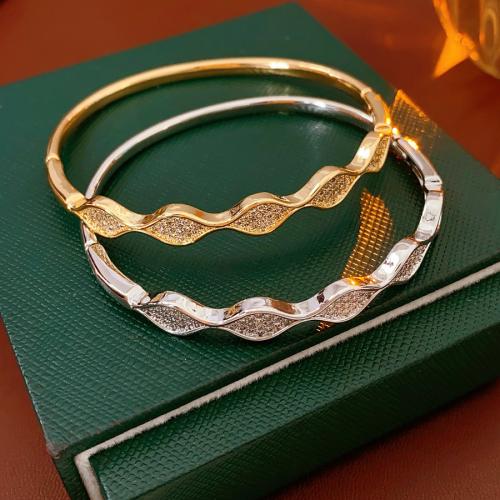 Brass Bangle, Geometrical Pattern, plated, micro pave cubic zirconia & for woman, more colors for choice, Sold By PC