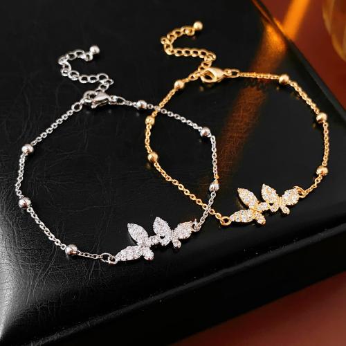 Brass Bracelet, Butterfly, plated, micro pave cubic zirconia & for woman, more colors for choice, Length:Approx 7.9 Inch, Sold By PC