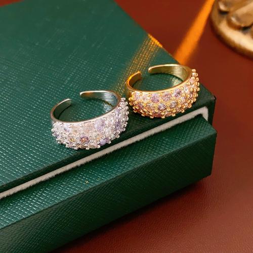 Brass Cuff Finger Ring, plated, micro pave cubic zirconia & for woman, more colors for choice, Sold By PC