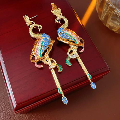 Tibetan Style Drop Earring, Animal, gold color plated, for woman & with rhinestone, 25x93mm, Sold By Pair