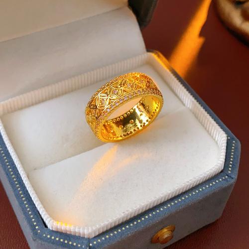 Messing Fingerring, Alte chinesische Münzen, goldfarben plattiert, Micro pave Zirkonia & für Frau, Größe:10, verkauft von PC