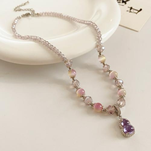Crystal Necklace, with Brass, handmade, micro pave cubic zirconia & for woman, more colors for choice, Length:Approx 20 Inch, Sold By PC