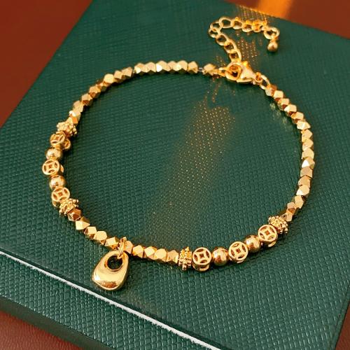 Brass Bracelet, Ancient Chinese Coin, gold color plated, vintage & for woman, Length:Approx 7.3 Inch, Sold By PC
