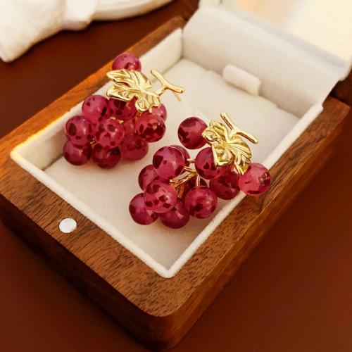 Brass Drop Earring, with Resin, Grape, gold color plated, fashion jewelry & for woman, Sold By Pair