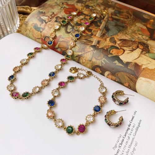 Brass Jewelry Set, gold color plated, different styles for choice & for woman & with rhinestone, Sold By PC