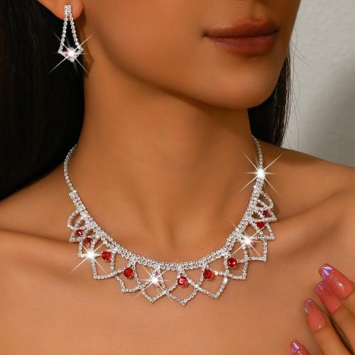 Messing Mode Schmuckset, Ohrring & Halskette, silberfarben plattiert, 2 Stück & Micro pave Zirkonia & für Frau, keine, verkauft von setzen
