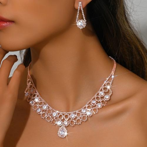 Tibetan Style Jewelry Set, earring & necklace, plated, 2 pieces & for woman & with rhinestone, more colors for choice, Sold By Set