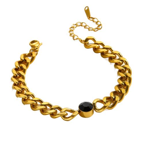 Edelstahl Schmuck Armband, 304 Edelstahl, plattiert, Modeschmuck & unisex & mit Strass, goldfarben, Länge:ca. 16 cm, verkauft von PC