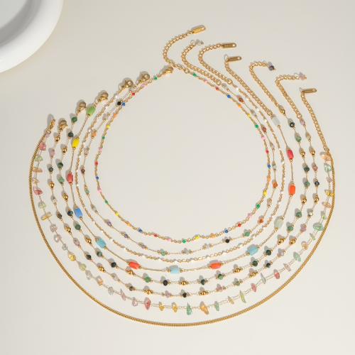 Stainless Steel Jewelry Necklace, 304 Stainless Steel, with Natural Stone, Vacuum Ion Plating, fashion jewelry & different styles for choice & for woman, golden, Sold By PC