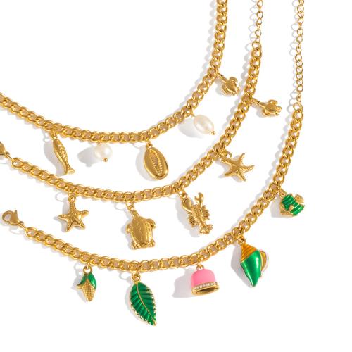 Stainless Steel Jewelry Necklace, 304 Stainless Steel, with Freshwater Pearl, 18K gold plated, fashion jewelry & different styles for choice & for woman, Sold By PC