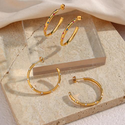 316L Stainless Steel Stud Earring, 18K gold plated, fashion jewelry & for woman & with rhinestone, more colors for choice, Sold By Pair