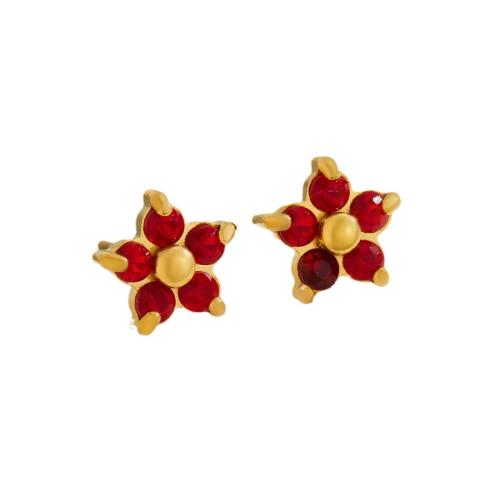 Stainless Steel Stud Earrings, 304 Stainless Steel, Flower, gold color plated, fashion jewelry & for woman & with rhinestone, more colors for choice, 10x10x10mm, Sold By Pair