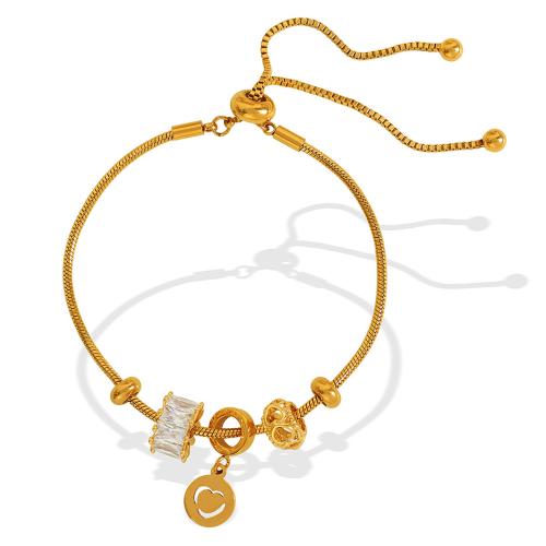 Stainless Steel Jewelry Bracelet, 304 Stainless Steel, with Cubic Zirconia, plated, fashion jewelry & for woman, golden, Sold By PC