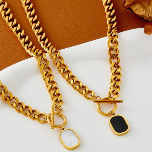 Stainless Steel Jewelry Necklace, 304 Stainless Steel, with White Shell, gold color plated, fashion jewelry & different materials for choice & for woman, more colors for choice, Length:Approx 45 cm, Sold By PC