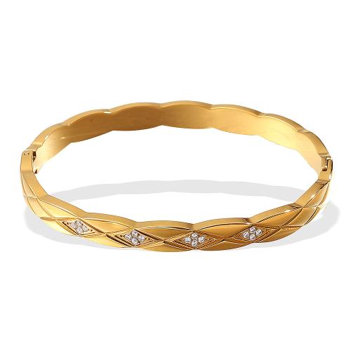 Stainless Steel Bangle, 304 Stainless Steel, plated, fashion jewelry & for woman & with rhinestone, more colors for choice, Sold By PC