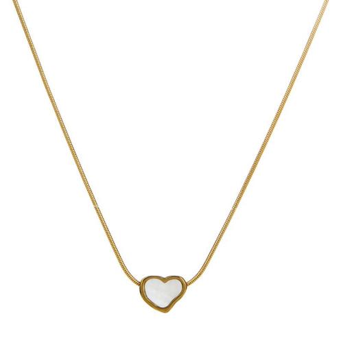 Stainless Steel Jewelry Necklace, 304 Stainless Steel, with White Shell, plated, fashion jewelry & for woman, golden, Length:Approx 45 cm, Sold By PC