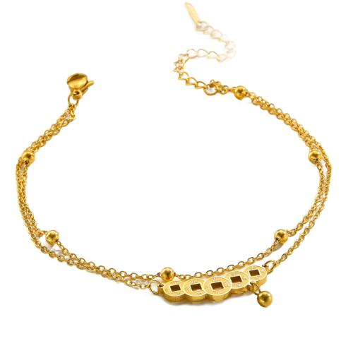 Anklet de acero inoxidable, acero inoxidable 304, chapado, Doble capa & para mujer & hueco, dorado, longitud:aproximado 21 cm, Vendido por UD