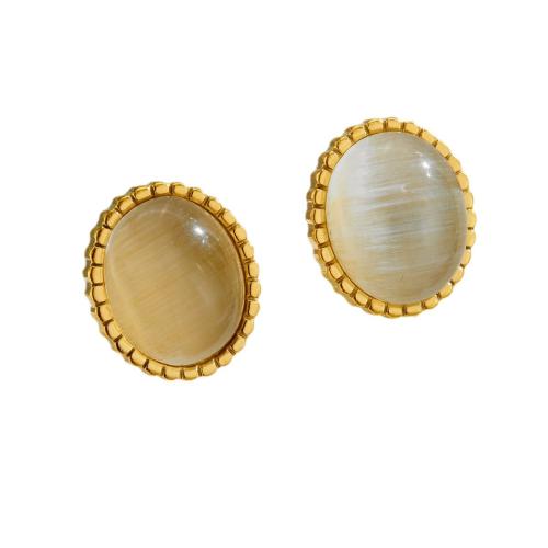 Stainless Steel Stud Earrings, 304 Stainless Steel, with Beeswax, 18K gold plated, fashion jewelry & for woman, 10x10x10mm, Sold By Pair