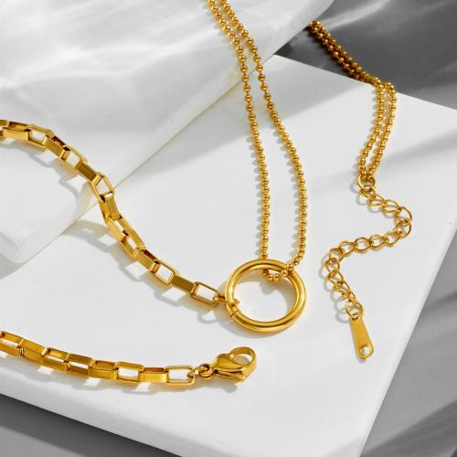 Edelstahl Schmucksets, 304 Edelstahl, plattiert, verschiedene Stile für Wahl & für Frau & hohl, goldfarben, Necklace :40cm; Bracelet :16cm., verkauft von PC