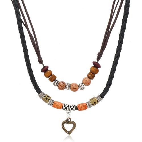 PU Leather Cord Necklace, Wax Cord, with PU Leather Cord & turquoise & Wood, handmade, Double Layer & Unisex & different styles for choice, more colors for choice, Sold By PC