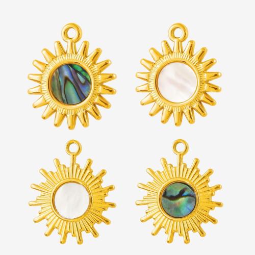 Acier inoxydable 304 Pendentif, avec coquille blanche & coquille d'ormeau, Rond, Placage, DIY, plus de couleurs à choisir, Vendu par PC