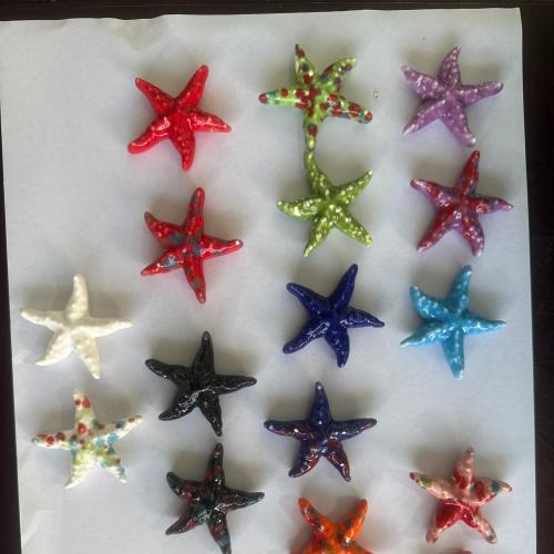 Porcelain Pendants, Starfish, plated, DIY, mixed colors, 21x39mm, Sold By PC