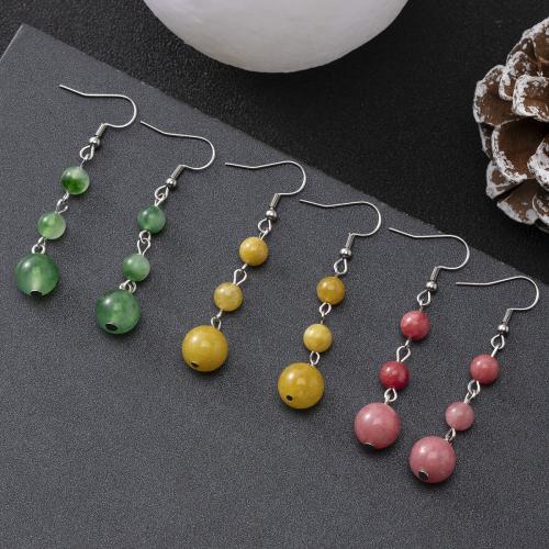 Natural Gemstone Earrings, with Iron, fashion jewelry, more colors for choice, Sold By Pair