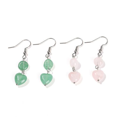 Natural Gemstone Earrings, with 304 Stainless Steel, fashion jewelry, more colors for choice, Sold By Pair
