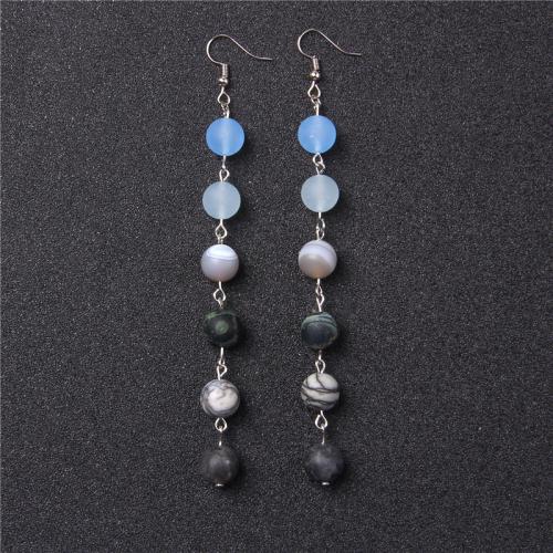 Natural Gemstone Earrings, with Iron, fashion jewelry, more colors for choice, Sold By Pair