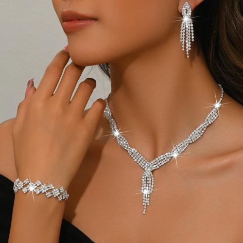 Brass Jewelry Set, plated, different styles for choice & for woman & with rhinestone, Sold By Set