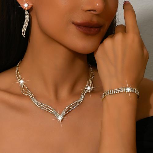 Brass Jewelry Set, plated, different styles for choice & for woman & with rhinestone, Sold By Set