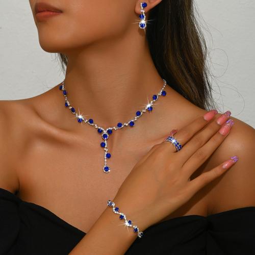 Brass Jewelry Set, with Crystal, plated, different styles for choice & for woman & with rhinestone, Sold By Set