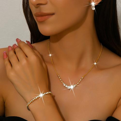 Brass Jewelry Set, plated, different styles for choice & for woman & with rhinestone, Sold By Set