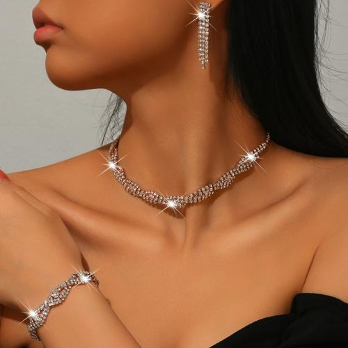 Brass Jewelry Set, plated, different styles for choice & for woman & with rhinestone, Sold By Set