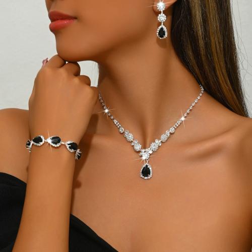 Brass Jewelry Set, silver color plated, different styles for choice & for woman & with rhinestone, Sold By Set