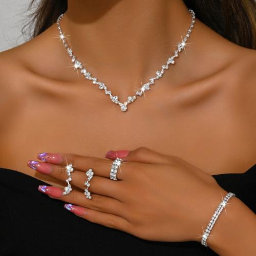 Brass Jewelry Set, plated, different styles for choice & for woman & with rhinestone, Sold By Set