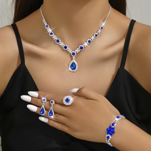 Brass Jewelry Set, with Crystal, plated, different styles for choice & for woman & with rhinestone, Sold By Set