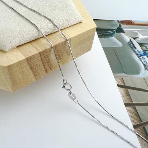 925 Sterling Silver Necklace Chain, platinum plated, different size for choice & box chain & for woman, Sold By PC