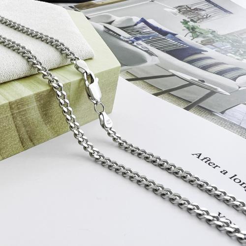 925 Sterling Silver Necklace Chain, platinum plated, sideways chain & Unisex & different size for choice, Sold By PC