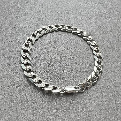 925 Sterling Silver Bangle Bracelet, sideways chain & different size for choice & for man, silver color, Sold By PC