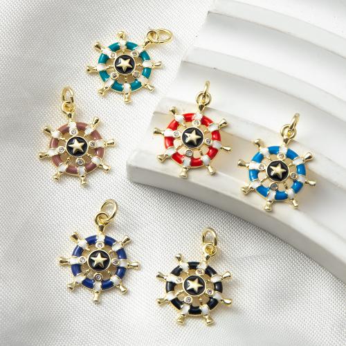 Cubic Zirconia Micro Pave Brass Pendant, Anchor and Ship Wheel, plated, fashion jewelry & micro pave cubic zirconia & enamel, more colors for choice, nickel, lead & cadmium free, 19.60x3.40x27.50mm, Sold By PC