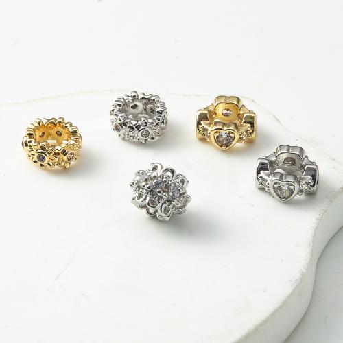 Cubic Zirconia Micro Pave Brass Beads, plated, DIY & micro pave cubic zirconia & large hole, more colors for choice, nickel, lead & cadmium free, 8.20x8.20x6mm, Sold By PC