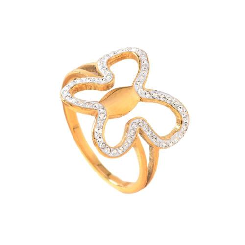 Rhinestone-Edelstahl -Finger-Ring, 304 Edelstahl, 18K vergoldet, verschiedene Größen vorhanden & für Frau & mit Strass & hohl, verkauft von PC