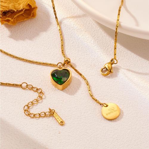 Collier de bijoux en acier inoxydable, Acier inoxydable 304, Placage, bijoux de mode & pour femme & avec strass, doré, Longueur:Environ 41-50 cm, Vendu par PC