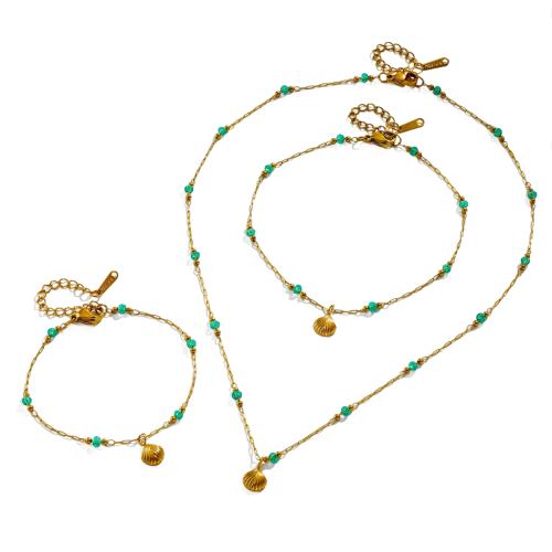 Edelstahl Schmucksets, 304 Edelstahl, mit Kristall, plattiert, Modeschmuck & verschiedene Stile für Wahl & für Frau, goldfarben, Necklace :40cm;Bracelet :16cm; Ankle bracelet :20cm., verkauft von PC