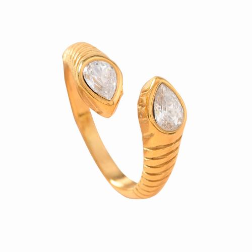 Rhinestone-Edelstahl -Finger-Ring, 304 Edelstahl, plattiert, Modeschmuck & unisex & mit Strass, goldfarben, Größe:8, verkauft von PC