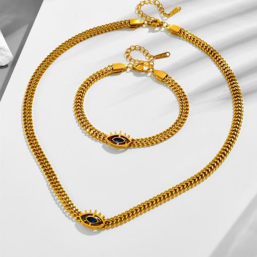Edelstahl Schmucksets, 304 Edelstahl, goldfarben plattiert, verschiedene Stile für Wahl & für Frau & mit Strass & hohl, keine, Necklace :40cm;Bracelet :16cm., verkauft von PC