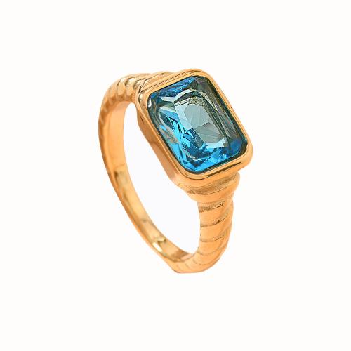 Zirkonia Edelstahl-Finger- Ring, 304 Edelstahl, mit kubischer Zirkonia, goldfarben plattiert, Modeschmuck & verschiedene Größen vorhanden & für Frau, keine, verkauft von PC