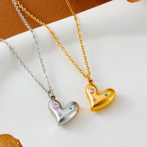 Stainless Steel Jewelry Necklace, 304 Stainless Steel, plated, fashion jewelry & micro pave cubic zirconia & for woman, more colors for choice, Length:Approx 45 cm, Sold By PC