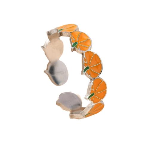 Emaille Rostfreier Edelstahl Fingerring, 304 Edelstahl, Kürbis, plattiert, Design für Halloween & für Frau, Größe:7, verkauft von PC